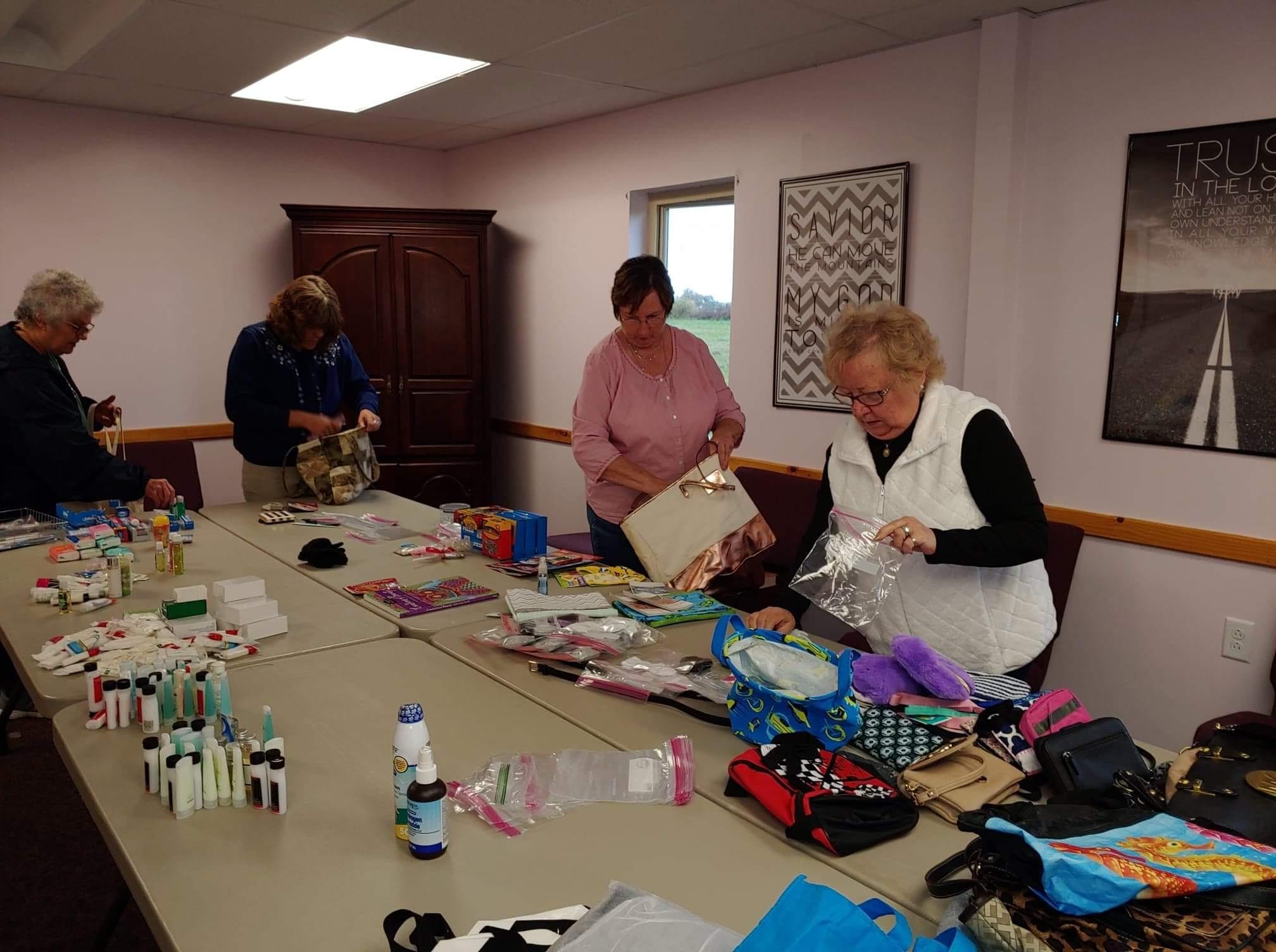 Church members sorting donated items for community outreach